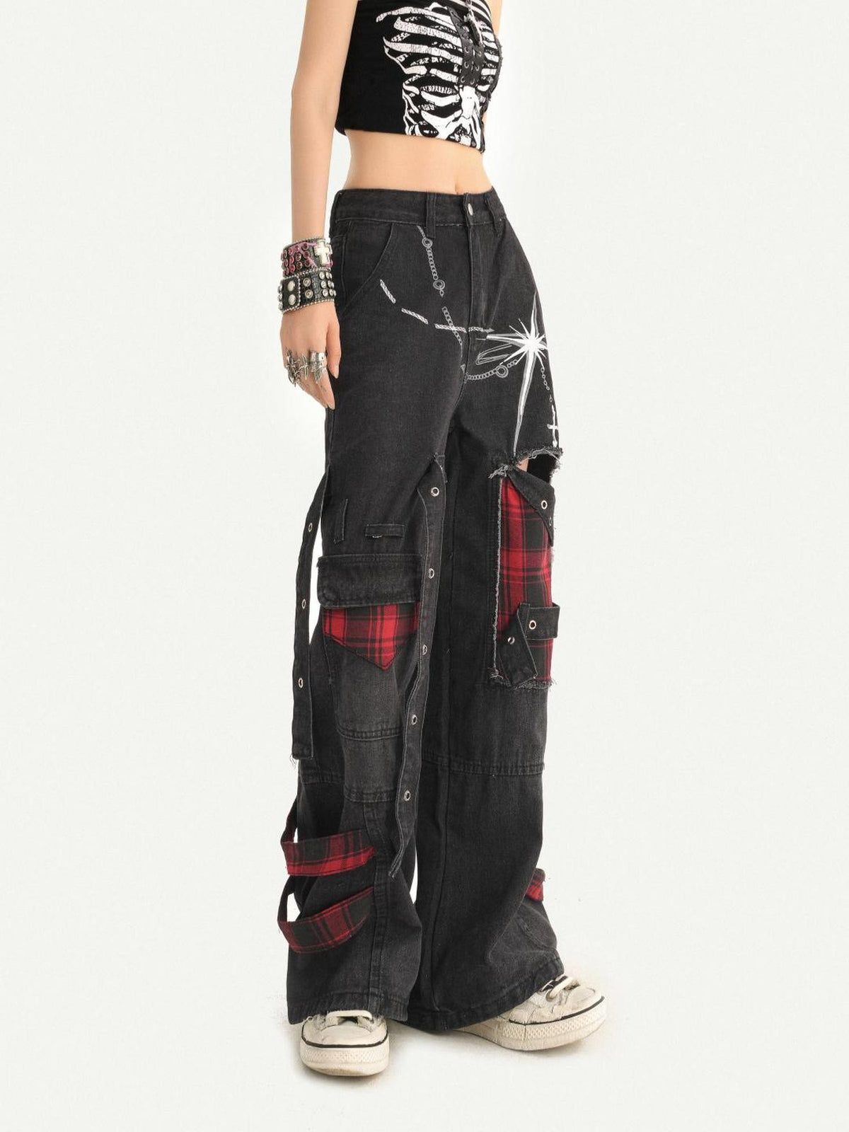 Nico Molly Vintage Black Punk Distressed Patchwork Women&