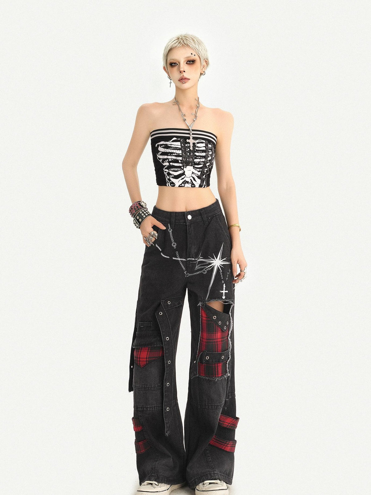 Nico Molly Vintage Black Punk Distressed Patchwork Women&