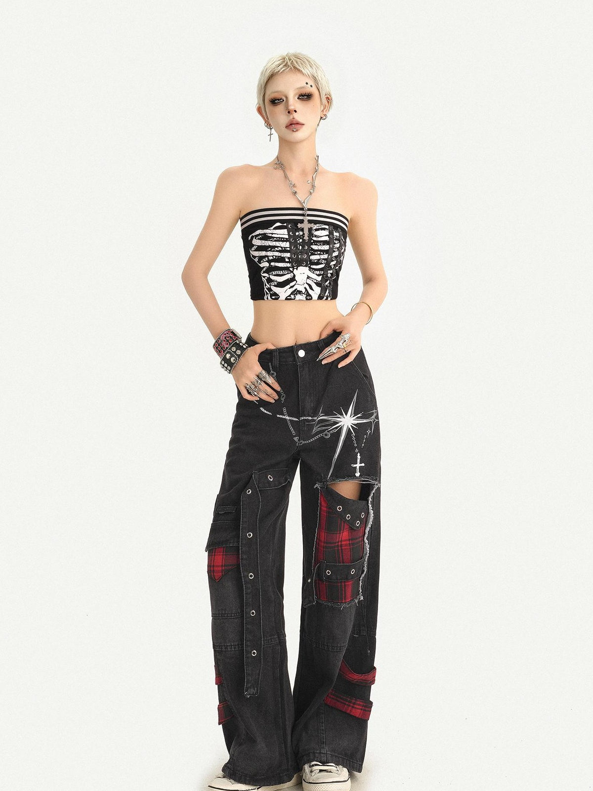 Nico Molly Vintage Black Punk Distressed Patchwork Women&