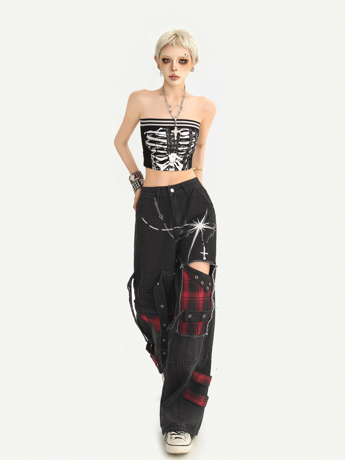 Nico Molly Vintage Black Punk Distressed Patchwork Women&