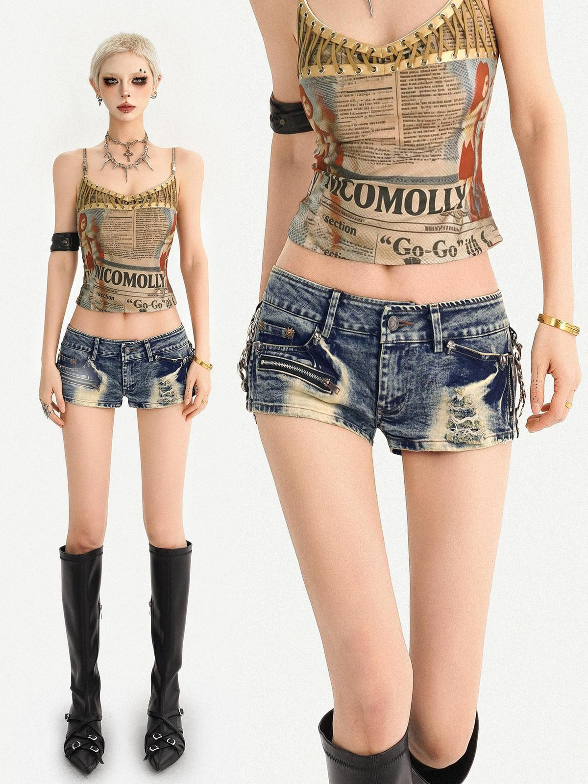 Nico Molly Vintage Blue Distressed Low Waist Zipper Straight Women&
