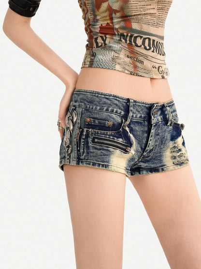 Nico Molly Vintage Blue Distressed Low Waist Zipper Straight Women&