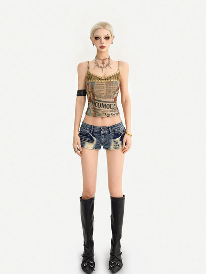 Nico Molly Vintage Blue Distressed Low Waist Zipper Straight Women&