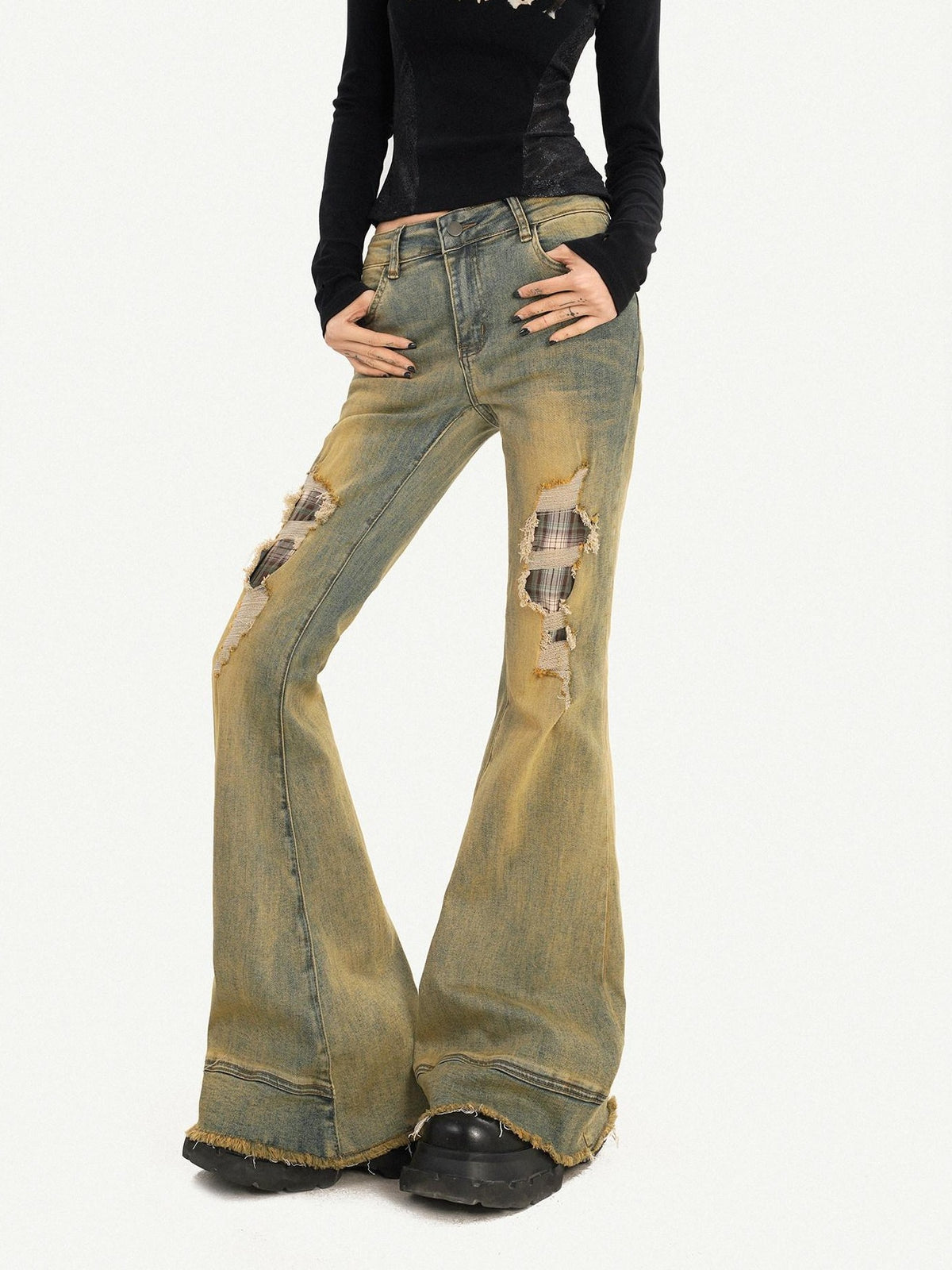 Nico Molly Vintage Blue Patch Distressed Low Waist Women&