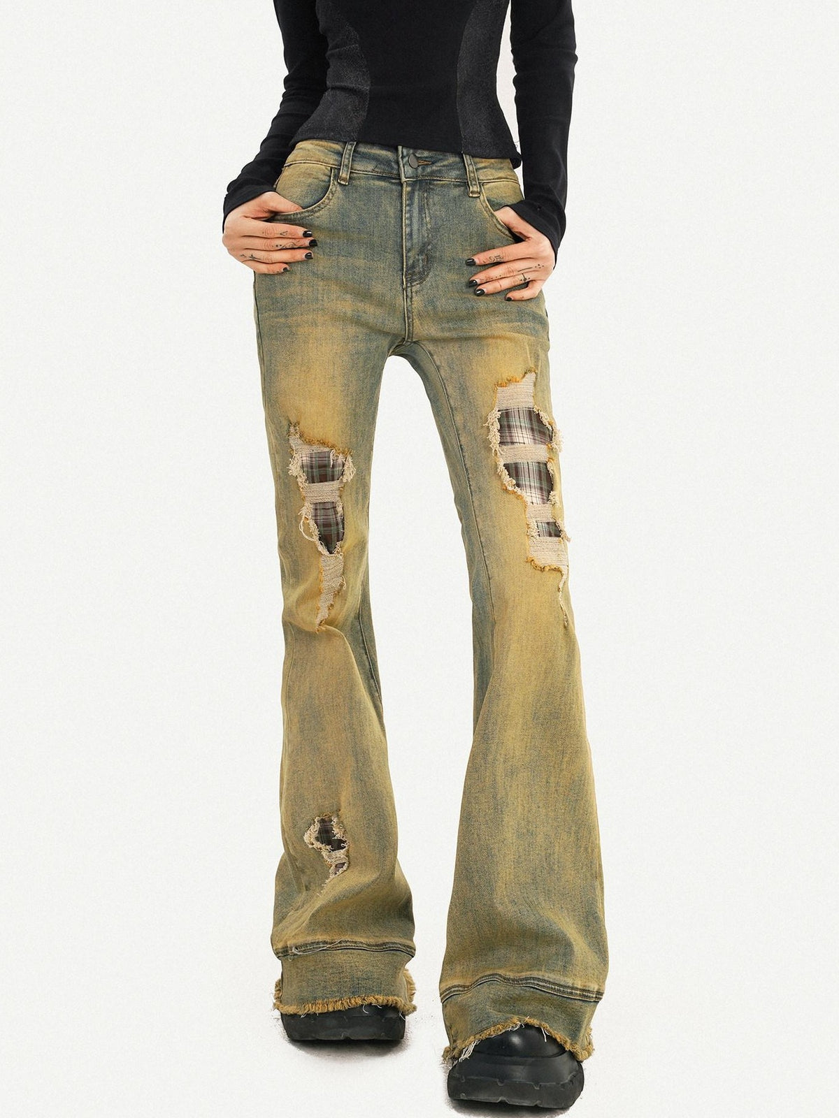 Nico Molly Vintage Blue Patch Distressed Low Waist Women&