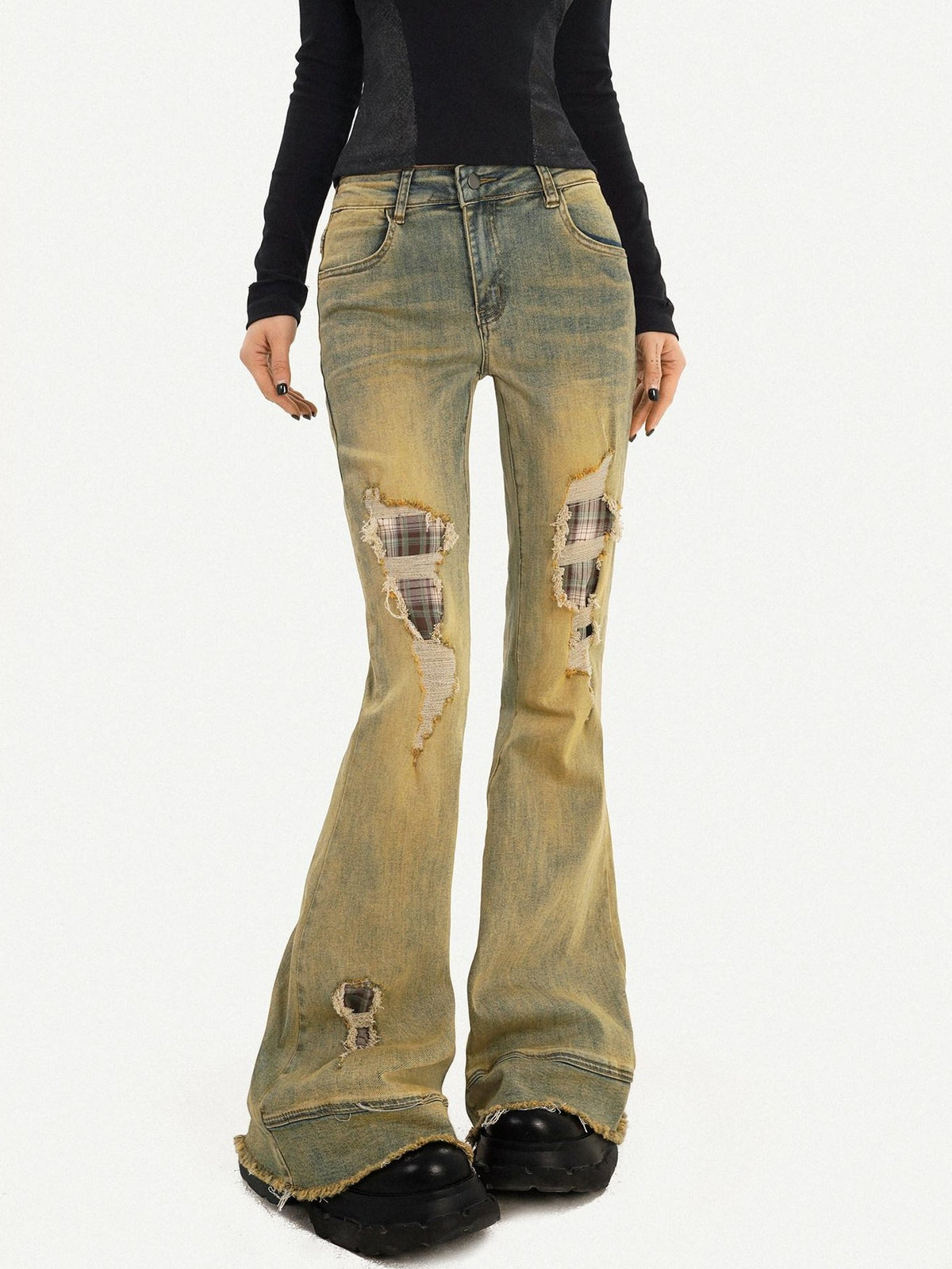 Nico Molly Vintage Blue Patch Distressed Low Waist Women&