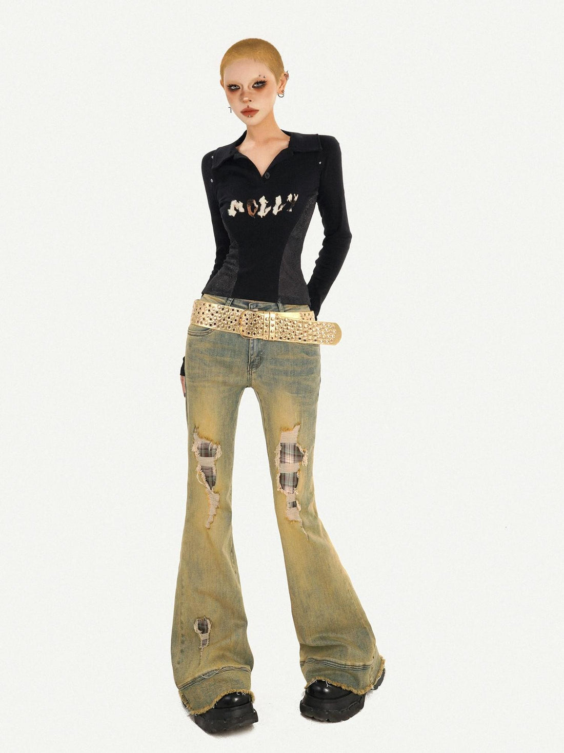 Nico Molly Vintage Blue Patch Distressed Low Waist Women&