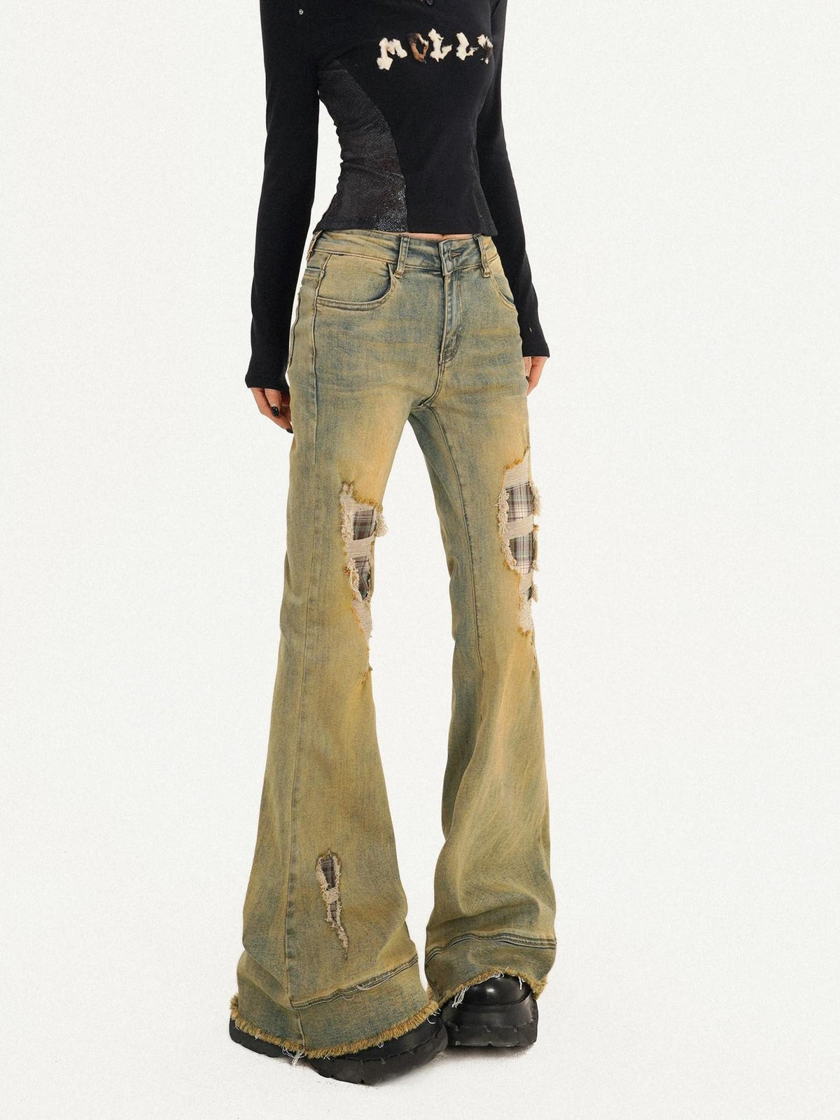 Nico Molly Vintage Blue Patch Distressed Low Waist Women&