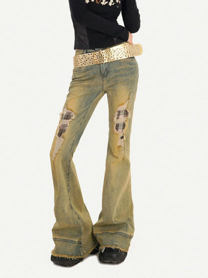 Nico Molly Vintage Blue Patch Distressed Low Waist Women&