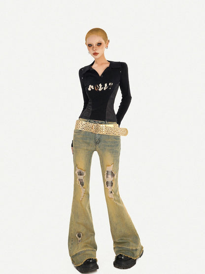 Nico Molly Vintage Blue Patch Distressed Low Waist Women&