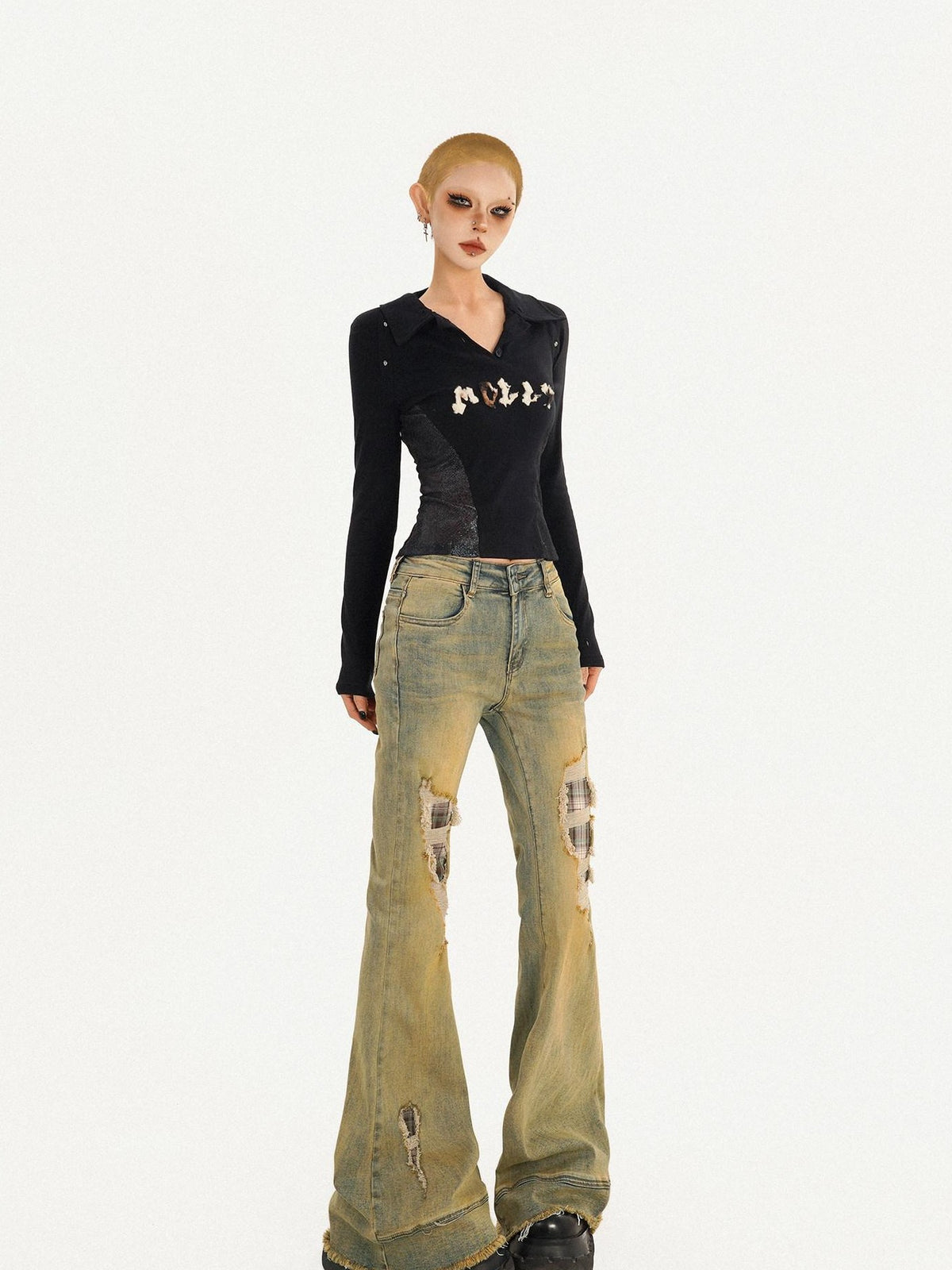 Nico Molly Vintage Blue Patch Distressed Low Waist Women&