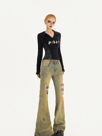 Nico Molly Vintage Blue Patch Distressed Low Waist Women&