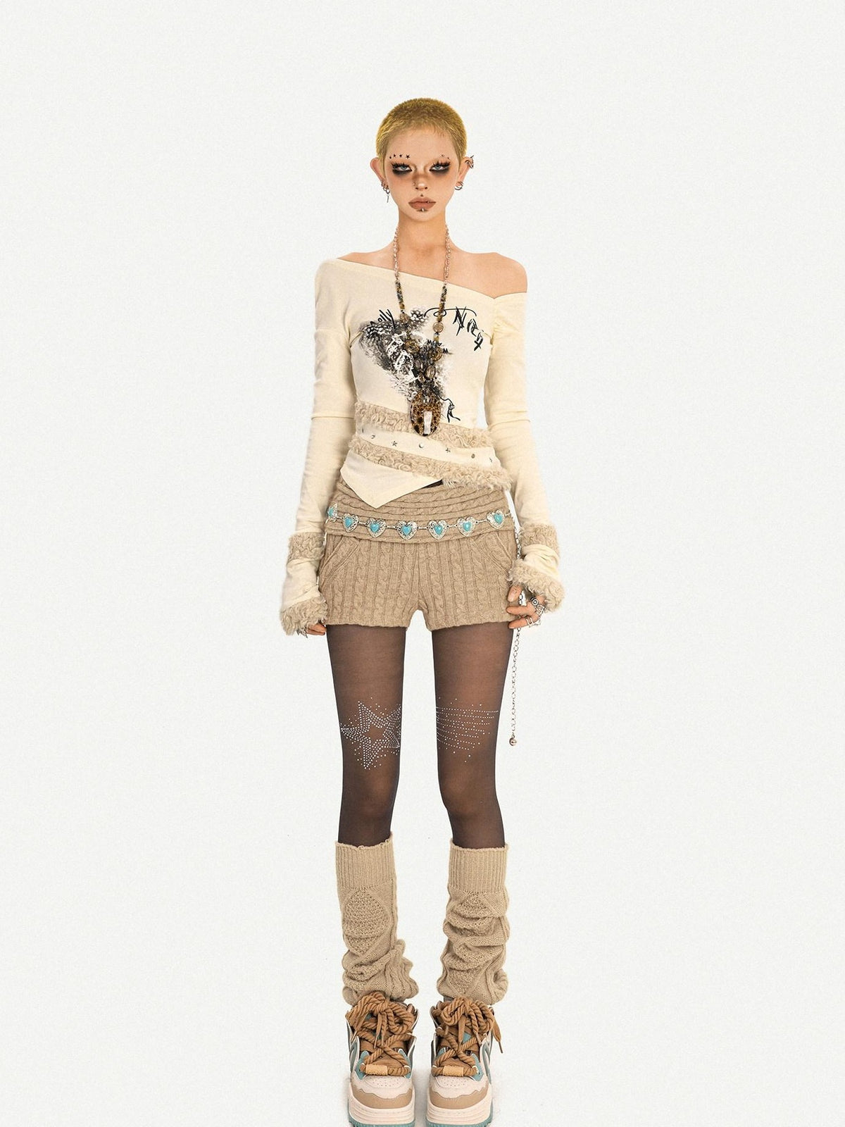 Nico Molly Vintage Brown Heart Chain Y2k Punk Versatile Women&