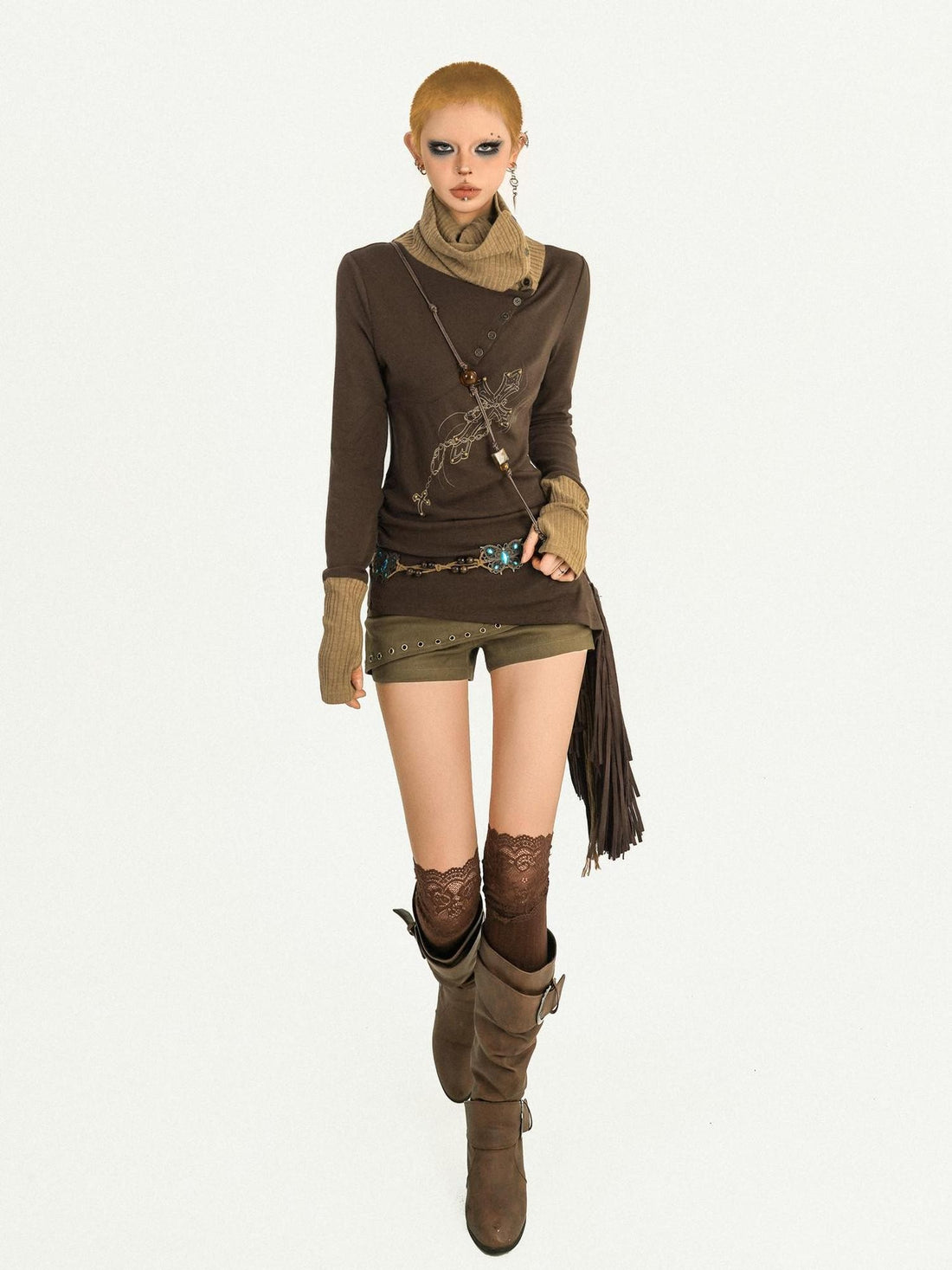 Nico Molly Vintage Butterfly Patchwork Slouchy Roll Neck Women&
