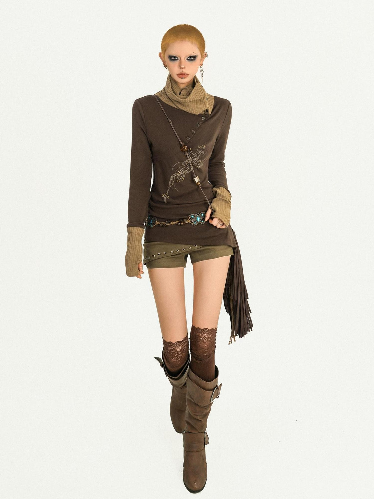 Nico Molly Vintage Butterfly Patchwork Slouchy Roll Neck Women&