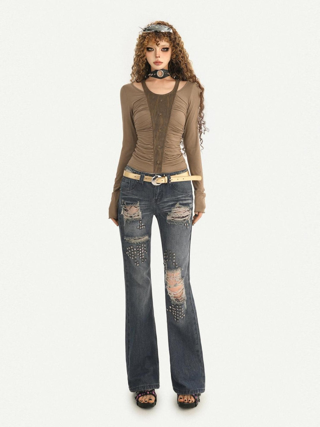 Nico Molly Vintage Distressed Studded Ripped Women&