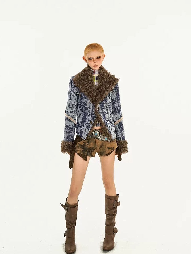 Nico Molly Vintage Fluffy Lapel Short Slim Women&