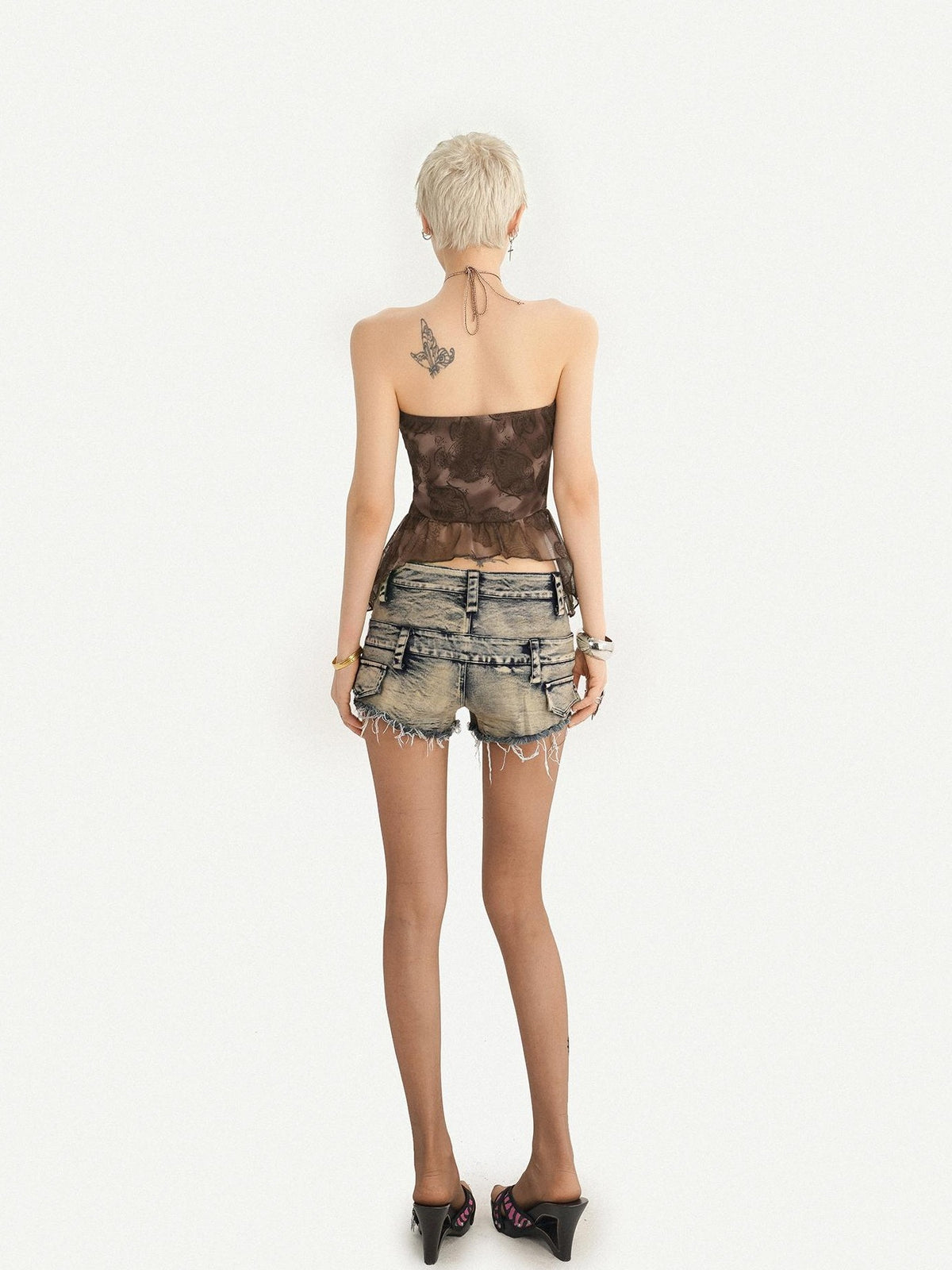 Nico Molly Vintage Gothic Ribbon Halter Sexy Retro Slim Cropped Women&