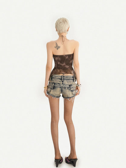 Nico Molly Vintage Gothic Ribbon Halter Sexy Retro Slim Cropped Women&