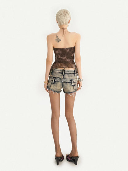 Nico Molly Vintage Gothic Ribbon Halter Sexy Retro Slim Cropped Women&