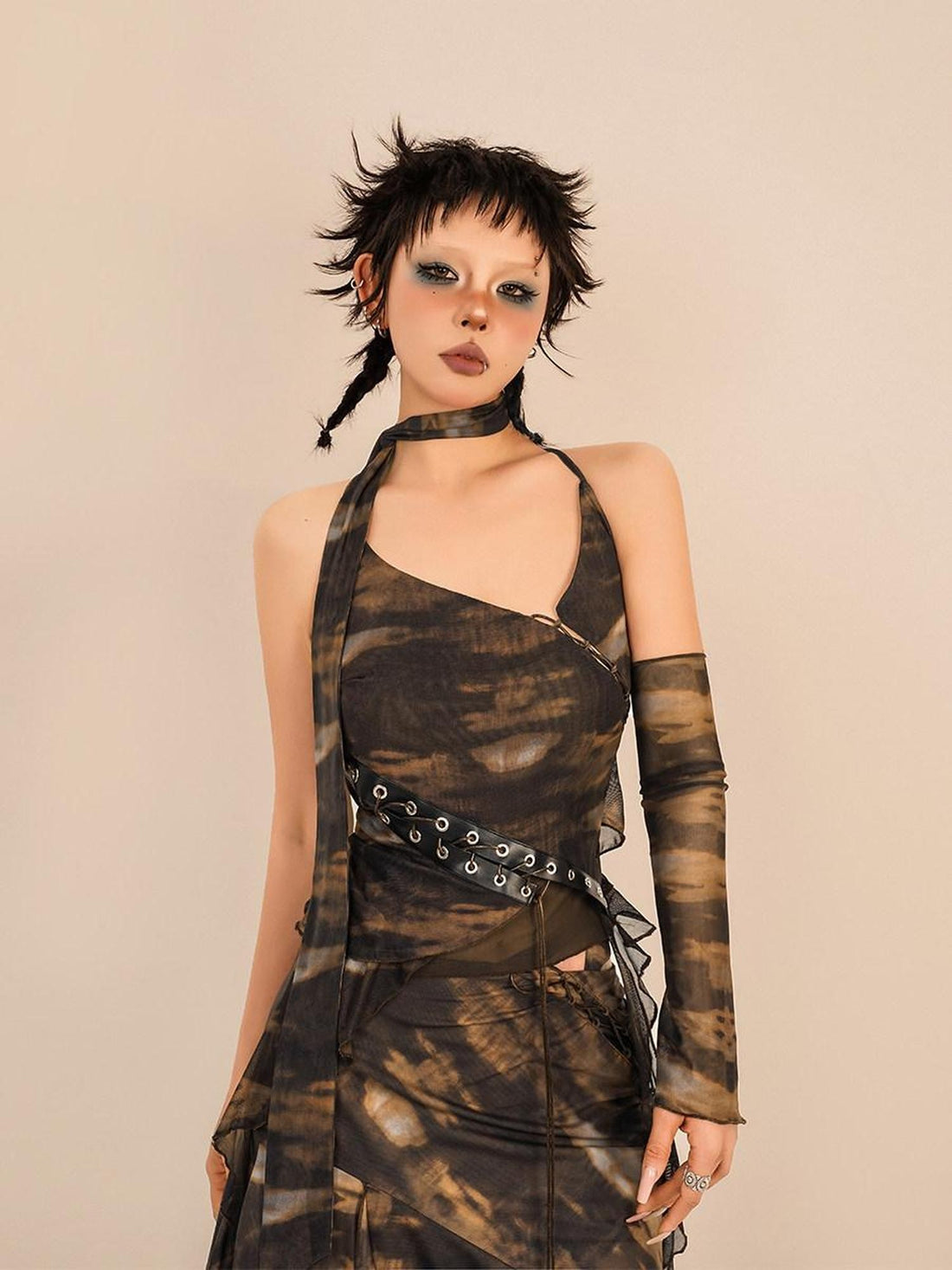 Nico Molly Vintage Grunge Tie Dye Print Slim Fit Cropped Street Women&
