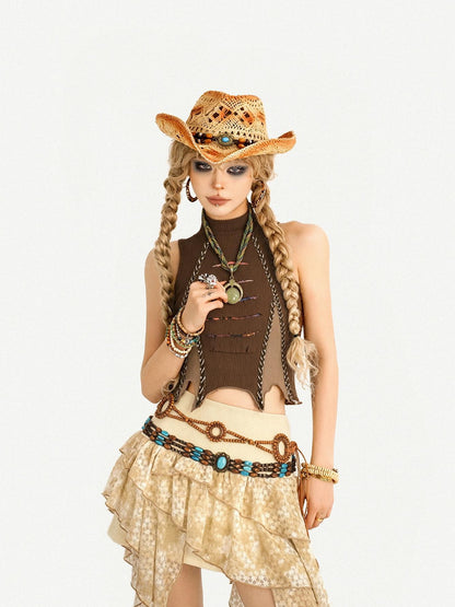 Nico Molly Vintage Hippie Ruffled Asymmetric High Waist Lined Women&