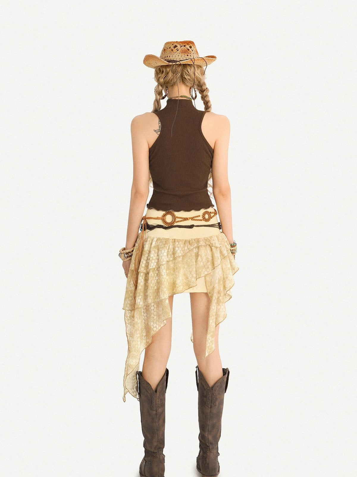 Nico Molly Vintage Hippie Ruffled Asymmetric High Waist Lined Women&
