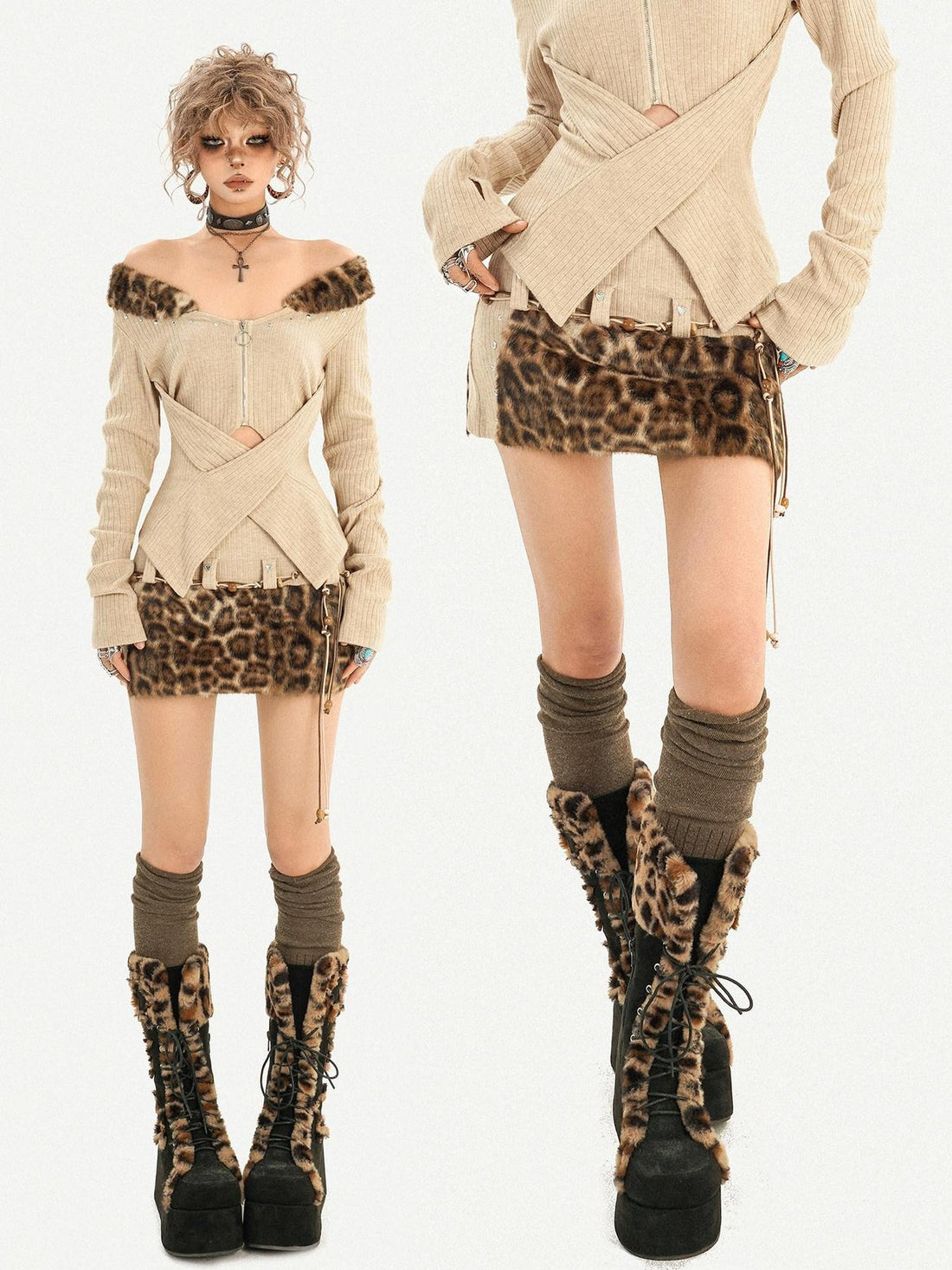 Nico Molly Vintage Leopard Print High Waist Slim A Line Women&