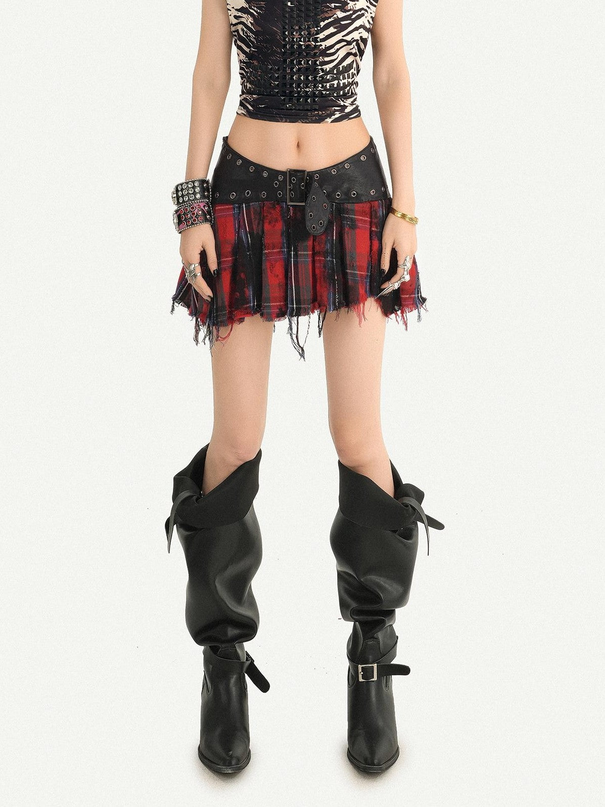 Nico Molly Vintage Patchwork Asymmetric Studded Belt Women&