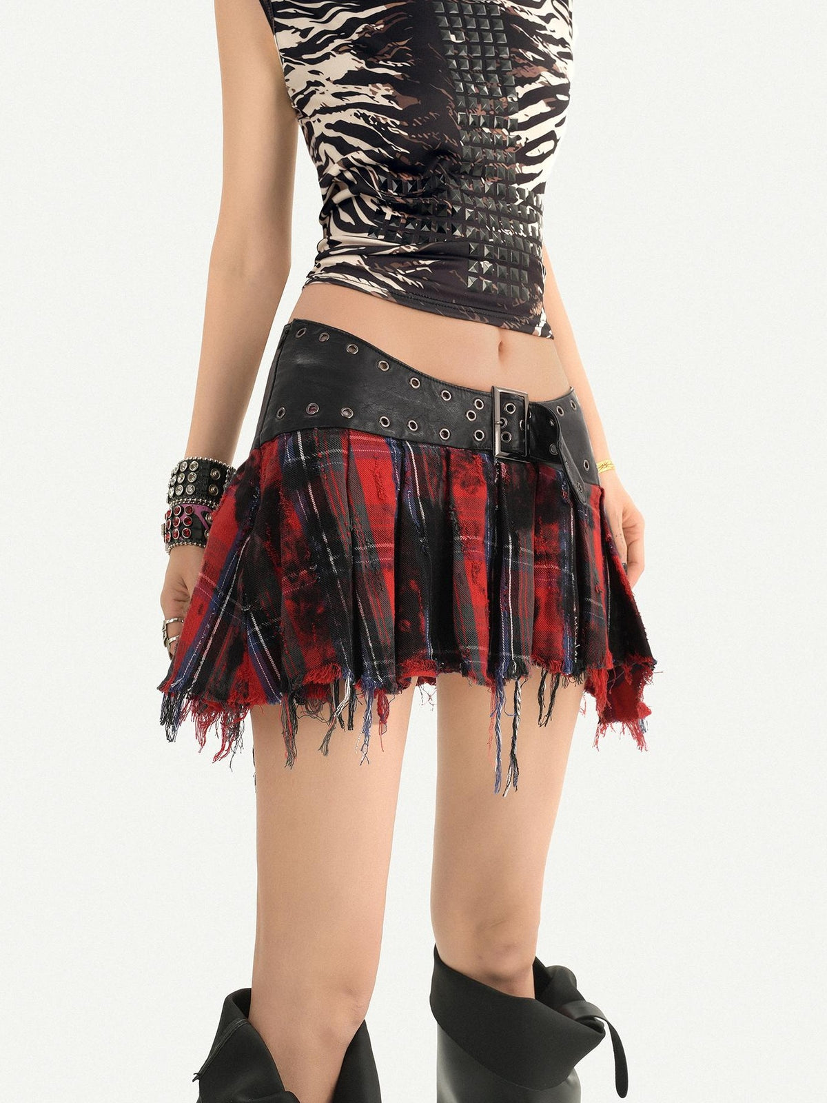 Nico Molly Vintage Patchwork Asymmetric Studded Belt Women&