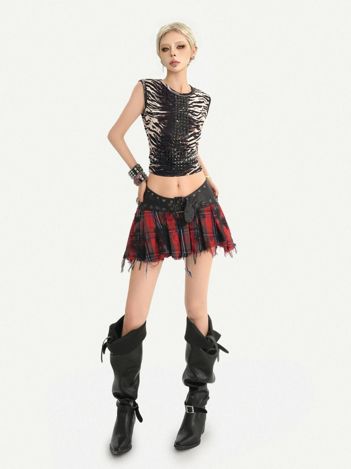 Nico Molly Vintage Patchwork Asymmetric Studded Belt Women&