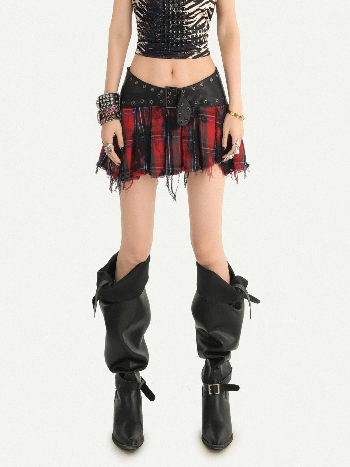 Nico Molly Vintage Patchwork Asymmetric Studded Belt Women&