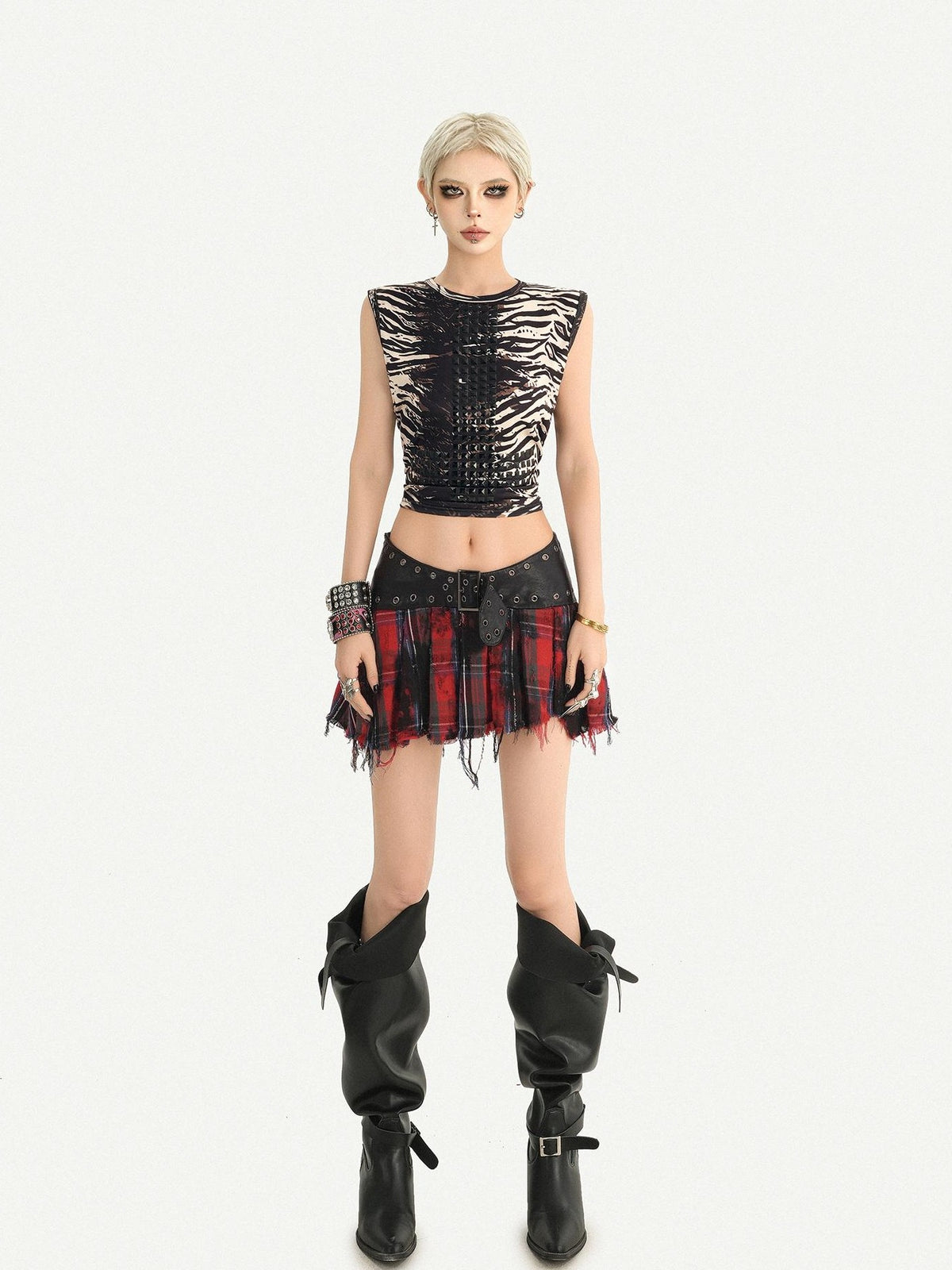 Nico Molly Vintage Patchwork Asymmetric Studded Belt Women&