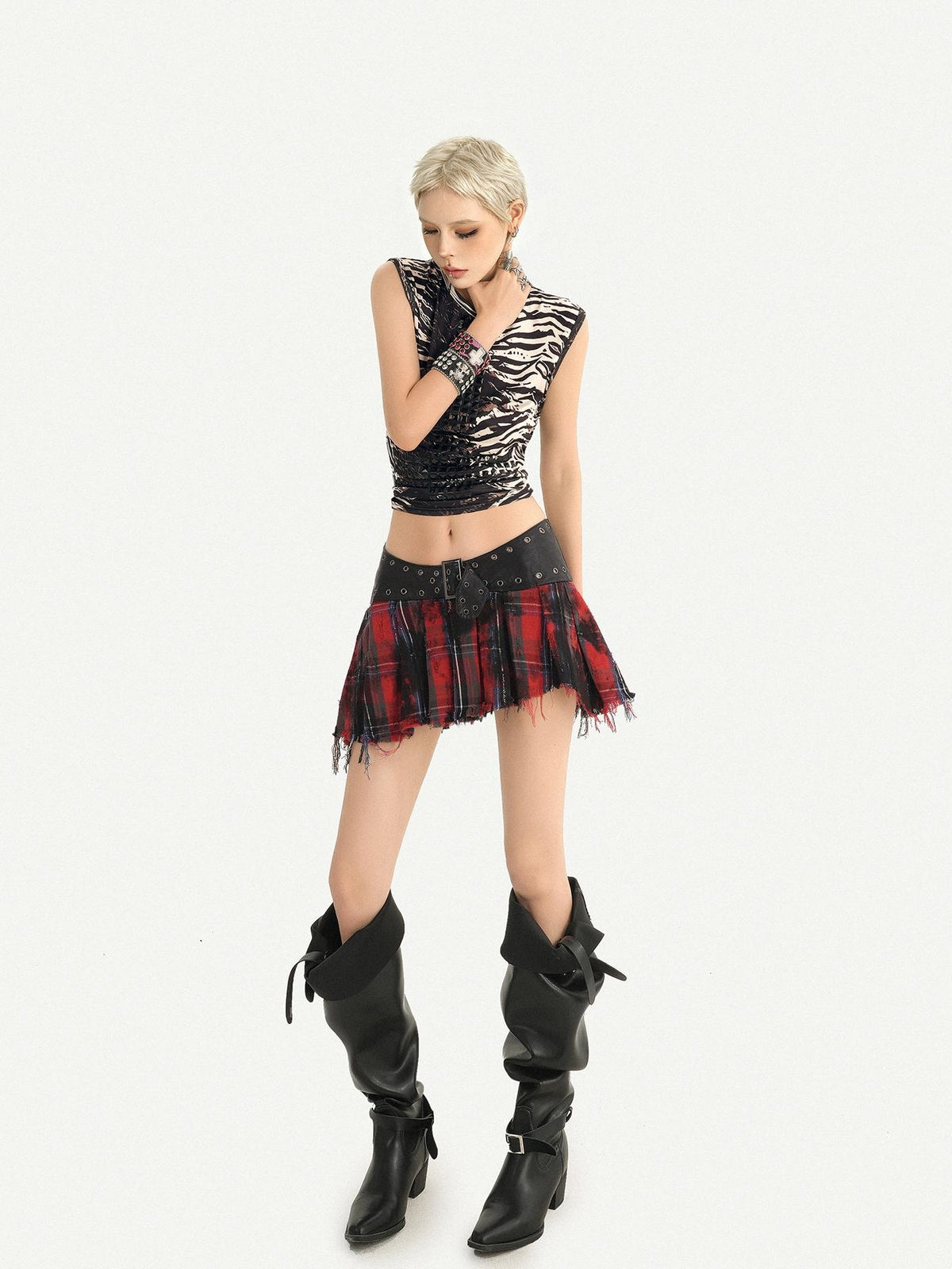 Nico Molly Vintage Patchwork Asymmetric Studded Belt Women&