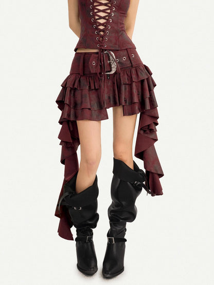 Nico Molly Vintage Punk Asymmetric Belted Layered Ruffle Women&