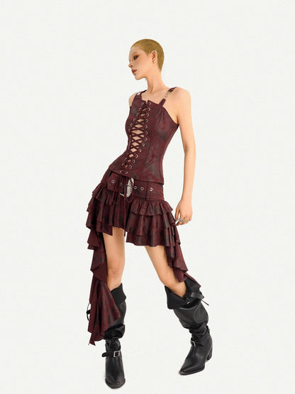 Nico Molly Vintage Punk Asymmetric Belted Layered Ruffle Women&
