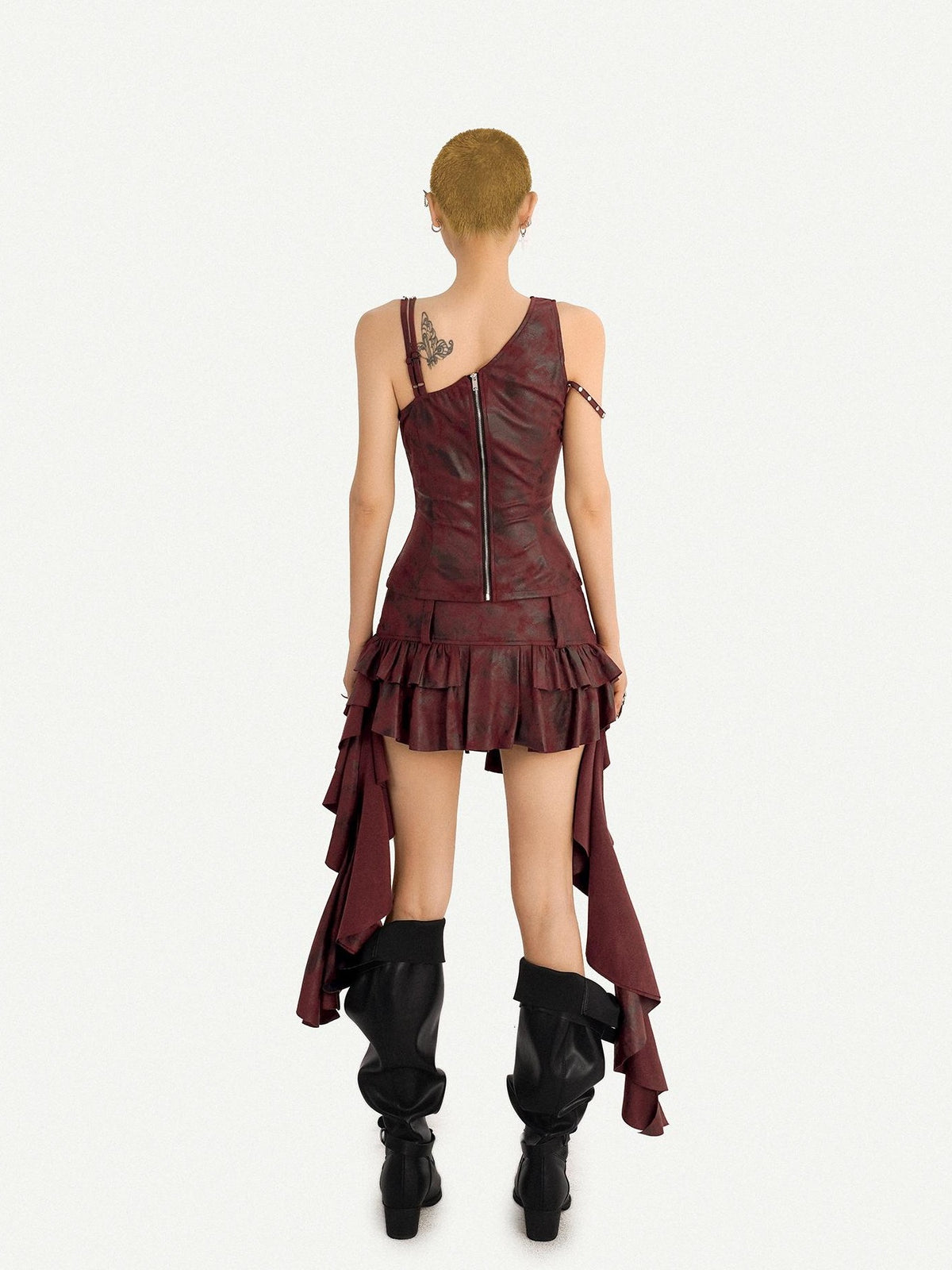 Nico Molly Vintage Punk Asymmetric Belted Layered Ruffle Women&