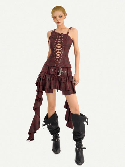Nico Molly Vintage Punk Asymmetric Belted Layered Ruffle Women&