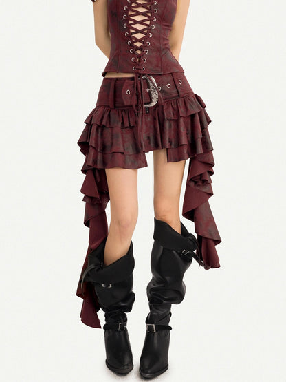 Nico Molly Vintage Punk Asymmetric Belted Layered Ruffle Women&