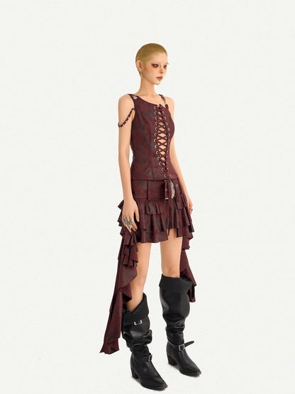 Nico Molly Vintage Punk Asymmetric Belted Layered Ruffle Women&