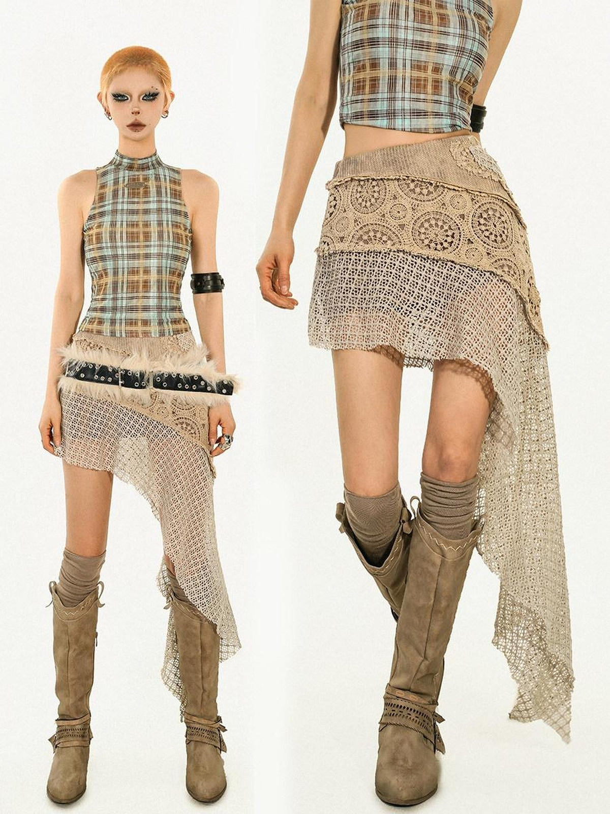 Nico Molly Vintage Punk Patchwork Aline Asymmetric Women&