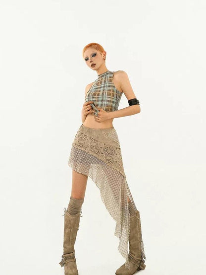 Nico Molly Vintage Punk Patchwork Aline Asymmetric Women&