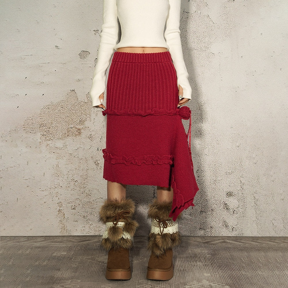 Nico_Molly_Vintage_Red_Irregular_Hem_Side_Slit_A_Line_Women&