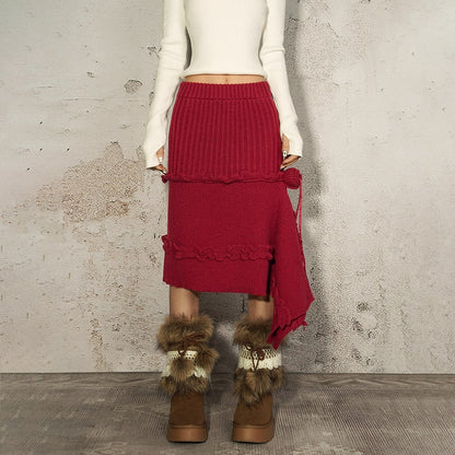 Nico_Molly_Vintage_Red_Irregular_Hem_Side_Slit_A_Line_Women&