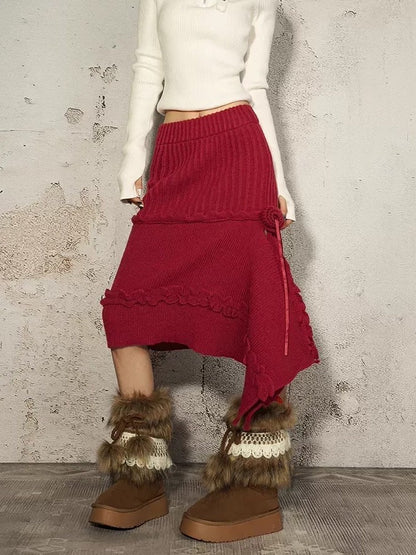 Nico Molly Vintage Red Irregular Hem Side Slit A Line Women&