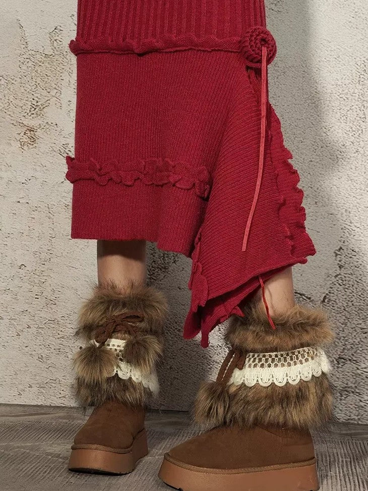 Nico Molly Vintage Red Irregular Hem Side Slit A Line Women&
