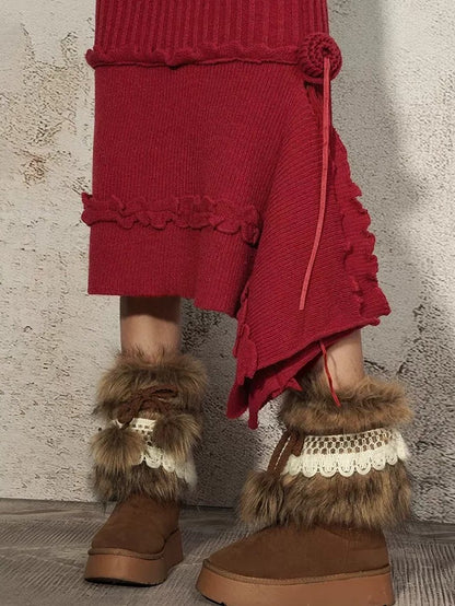 Nico Molly Vintage Red Irregular Hem Side Slit A Line Women&