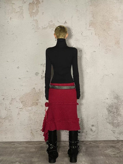 Nico Molly Vintage Red Irregular Hem Side Slit A Line Women&