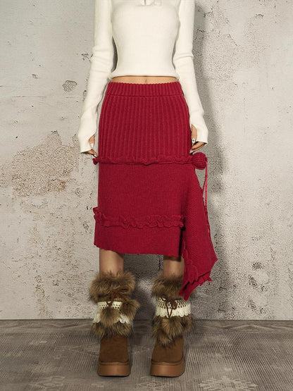 Nico Molly Vintage Red Irregular Hem Side Slit A Line Women&