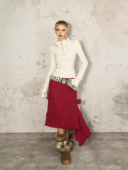 Nico Molly Vintage Red Irregular Hem Side Slit A Line Women&